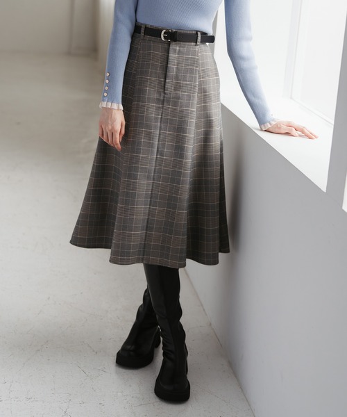 31 Sons de mode(トランテアン ソン ドゥ モード)の「2025秋冬新作 ベルト付きミディフレアスカート(スカート・レディース・ブラウン系/オフホワイト・S/M)」の1枚目の写真