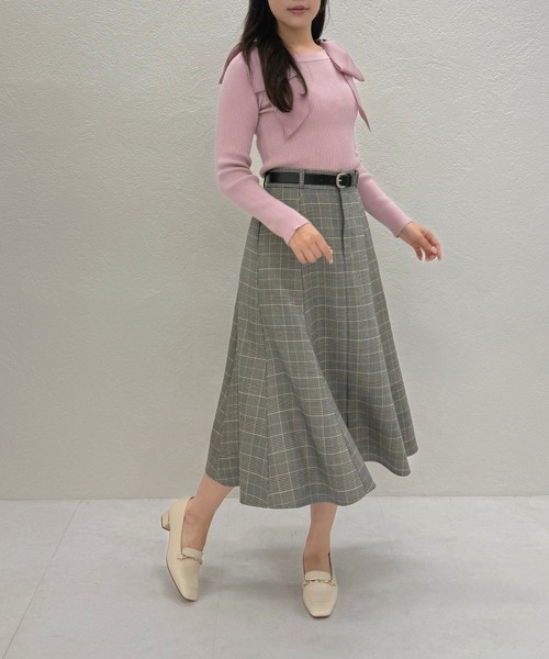 31 Sons de mode(トランテアン ソン ドゥ モード)の「2025秋冬新作 ベルト付きミディフレアスカート(スカート・レディース・ブラウン系/オフホワイト・S/M)」の3枚目の写真