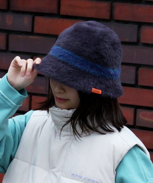 UNIVERSAL OVERALL（ユニバーサルオーバーオール）の「【UNIVERSAL OVERALL/ユニバーサルオーバーオール】ボーダー シャギーバケットハット（ハット・メンズ・ブラック/チャコール/ブラウン・FREE）」の2枚目の写真