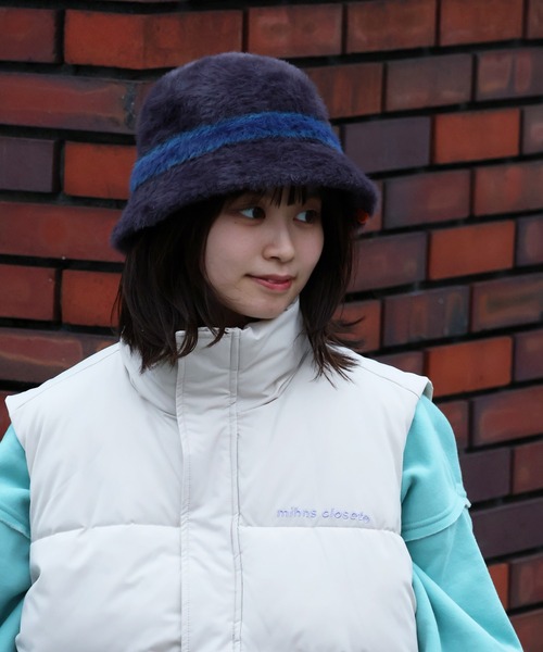 UNIVERSAL OVERALL（ユニバーサルオーバーオール）の「【UNIVERSAL OVERALL/ユニバーサルオーバーオール】ボーダー シャギーバケットハット（ハット・メンズ・ブラック/チャコール/ブラウン・FREE）」の5枚目の写真