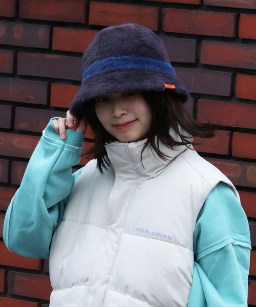 UNIVERSAL OVERALL（ユニバーサルオーバーオール）の「【UNIVERSAL OVERALL/ユニバーサルオーバーオール】ボーダー シャギーバケットハット（ハット・メンズ・ブラック/チャコール/ブラウン・FREE）」の4枚目の写真