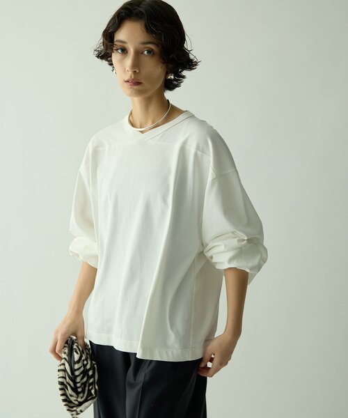 Drawing Numbers(ドローイング ナンバーズ)の「【Drawing Numbers】ライトVワイドTee(Tシャツ/カットソー・レディース・ホワイト/ブラック・38/40)」の1枚目の写真