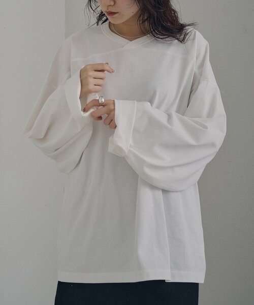 Drawing Numbers(ドローイング ナンバーズ)の「【Drawing Numbers】ライトVワイドTee(Tシャツ/カットソー・レディース・ホワイト/ブラック・38/40)」の13枚目の写真