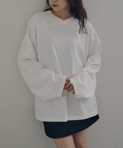 Drawing Numbers(ドローイング ナンバーズ)の「【Drawing Numbers】ライトVワイドTee(Tシャツ/カットソー・レディース・ホワイト/ブラック・38/40)」の14枚目の写真