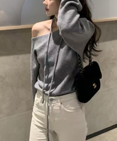 STAY MOTION（ステイモーション）の「【WEB限定】リボンニットプルオーバー［韓国ファッション ガーリー］≪AW新作≫（ニット/セーター・レディース・グレー/アイボリー/サックスブルー・F）」の8枚目の写真