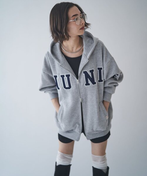 NUNIFE（ユニフィー）の「【NUNIFE】【選べる2丈！】裏起毛ロゴパーカー（パーカー・レディース・ネイビー/グレー/チャコールグレー・SMALL/MEDIUM）」の10枚目の写真