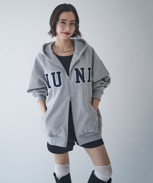 NUNIFE（ユニフィー）の「【NUNIFE】【選べる2丈！】裏起毛ロゴパーカー（パーカー・レディース・ネイビー/グレー/チャコールグレー・SMALL/MEDIUM）」の13枚目の写真