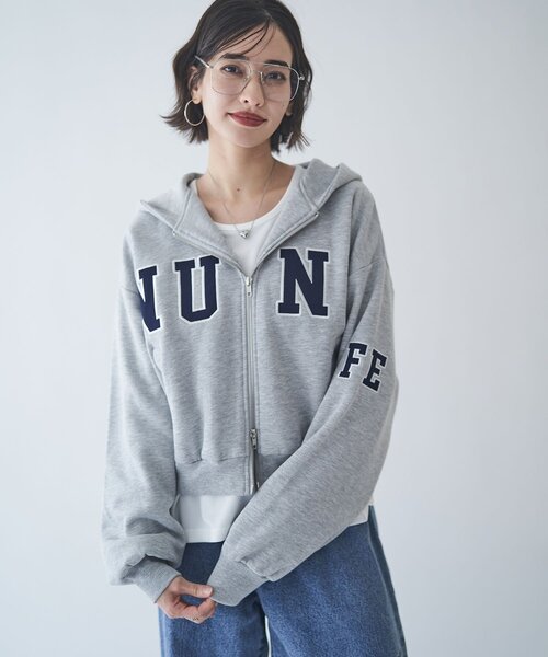 NUNIFE（ユニフィー）の「【NUNIFE】【選べる2丈！】裏起毛ロゴパーカー（パーカー・レディース・ネイビー/グレー/チャコールグレー・SMALL/MEDIUM）」の4枚目の写真