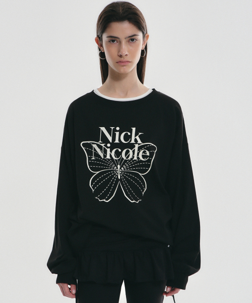 NICK&NICOLE(ニックアンドニコール)の「BUTTERFLY SIGNATURE LS TOP_BLACK CREAM(Tシャツ/カットソー・レディース・その他・FREE)」の1枚目の写真