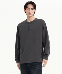 リップカフスヘンリーネック長袖Tシャツ[ダークグレー]