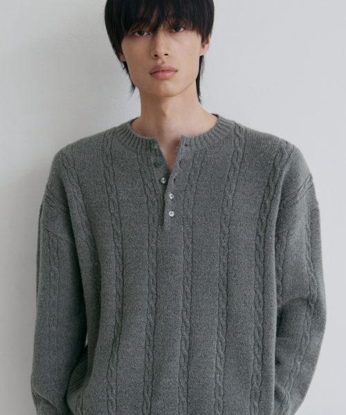 NODU（ノードユー）の「ソフトヘンリーネックラウンド長袖ニット[グレー]（ニット/セーター・メンズ・その他・MEDIUM/LARGE）」の2枚目の写真