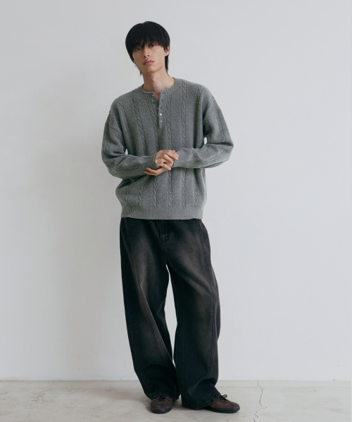 NODU（ノードユー）の「ソフトヘンリーネックラウンド長袖ニット[グレー]（ニット/セーター・メンズ・その他・MEDIUM/LARGE）」の3枚目の写真
