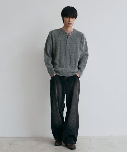 NODU（ノードユー）の「ソフトヘンリーネックラウンド長袖ニット[グレー]（ニット/セーター・メンズ・その他・MEDIUM/LARGE）」の4枚目の写真