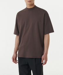 オーバーサイズモックネックTシャツ[ダークブラウン]