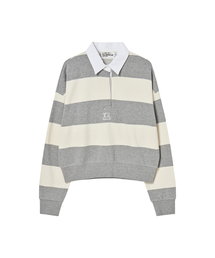 THE GREEN LAB（ザグリーンラボ）の「ストライプラグビー襟スウェット [クロップフィット, メランジグレー]（スウェット）」