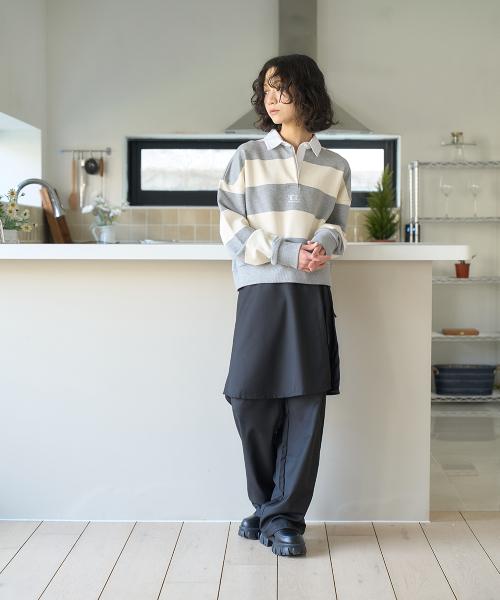 THE GREEN LAB（ザグリーンラボ）の「ストライプラグビー襟スウェット [クロップフィット, メランジグレー]（スウェット・レディース・その他・SMALL）」の9枚目の写真