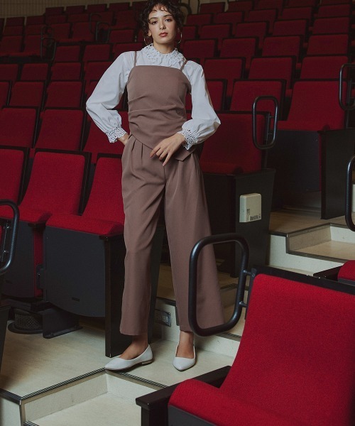 Callarus（カラルス）の「レイヤードデザインジャケット3点セットスーツ（ジャケット＋アシメデザインビスチェ＋ワイドパンツ）〔Callarus〕（スーツセット・レディース・ブラック/モカ・L/M/3L/LL）」の15枚目の写真