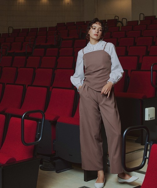 Callarus（カラルス）の「レイヤードデザインジャケット3点セットスーツ（ジャケット＋アシメデザインビスチェ＋ワイドパンツ）〔Callarus〕（スーツセット・レディース・ブラック/モカ・L/M/3L/LL）」の16枚目の写真