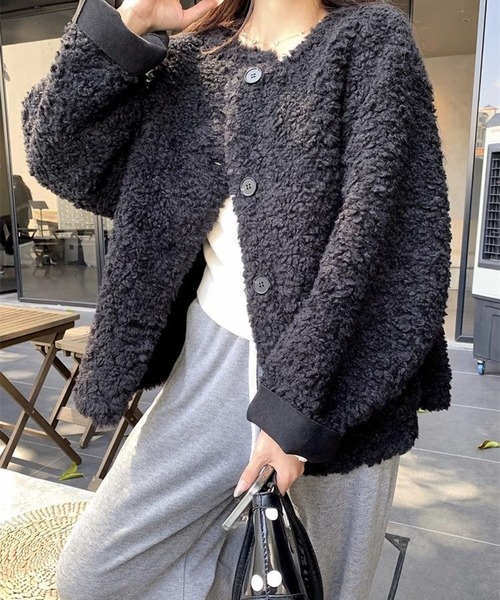 ノーカラーファーボアコート（その他アウター）｜LAFFMO（ラフモ）の