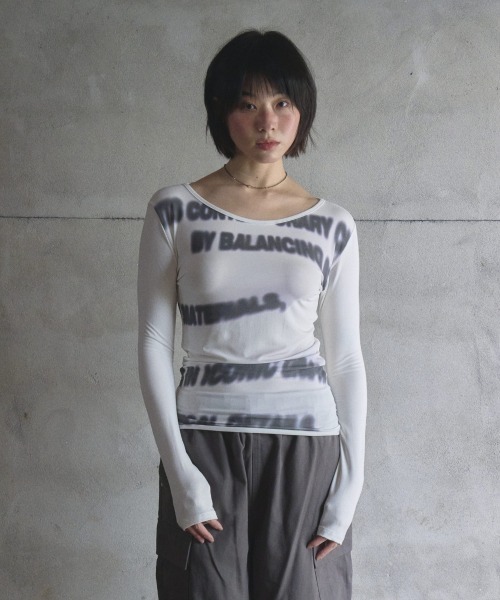 Opening Project(オープニングプロジェクト)の「Tipsy Slim Long Sleeve / ティプシー スリム ロングスリーブ(Tシャツ/カットソー・レディース・ホワイト/チャコール・S/M)」の6枚目の写真