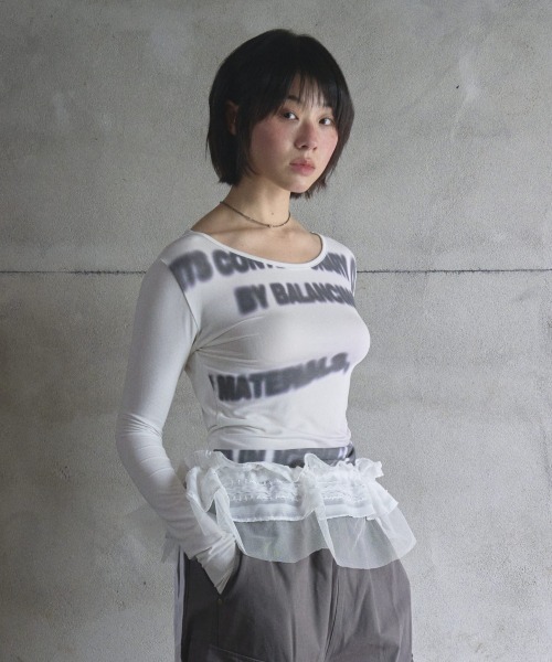 Opening Project(オープニングプロジェクト)の「Tipsy Slim Long Sleeve / ティプシー スリム ロングスリーブ(Tシャツ/カットソー・レディース・ホワイト/チャコール・S/M)」の8枚目の写真
