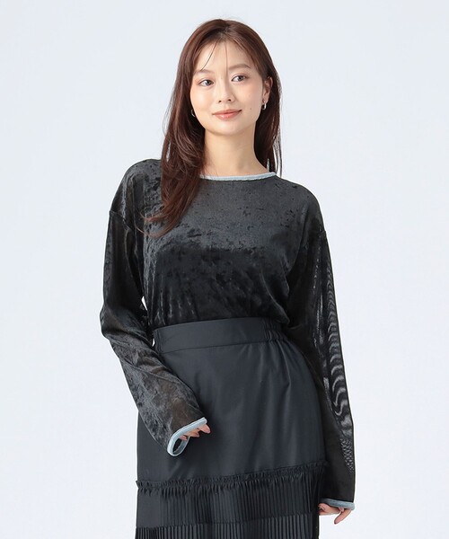 BEAMS HEART(ビームスハート)の「シアー ベロア リンガーTシャツ(Tシャツ/カットソー・レディース・イエロー系その他4/チャコールグレー/ホワイト系その他5・FREE)」の2枚目の写真