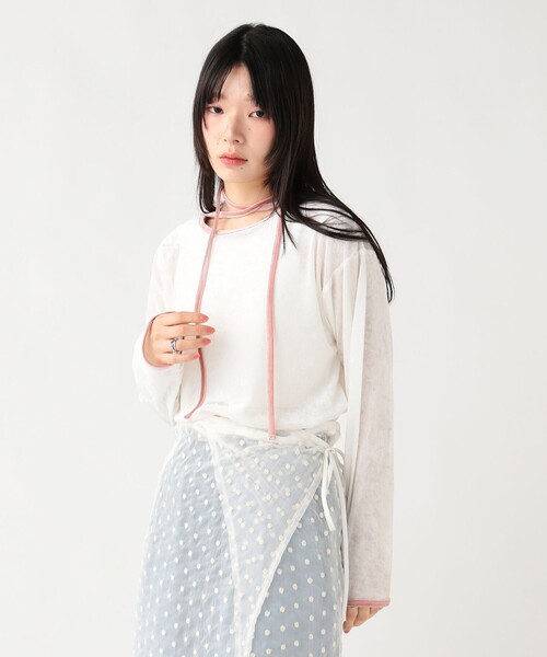 BEAMS HEART(ビームスハート)の「シアー ベロア リンガーTシャツ(Tシャツ/カットソー・レディース・イエロー系その他4/チャコールグレー/ホワイト系その他5・FREE)」の1枚目の写真