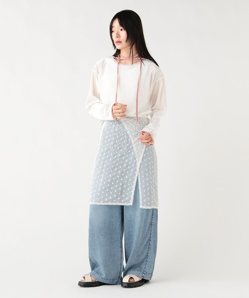 BEAMS HEART(ビームスハート)の「シアー ベロア リンガーTシャツ(Tシャツ/カットソー・レディース・イエロー系その他4/チャコールグレー/ホワイト系その他5・FREE)」の4枚目の写真