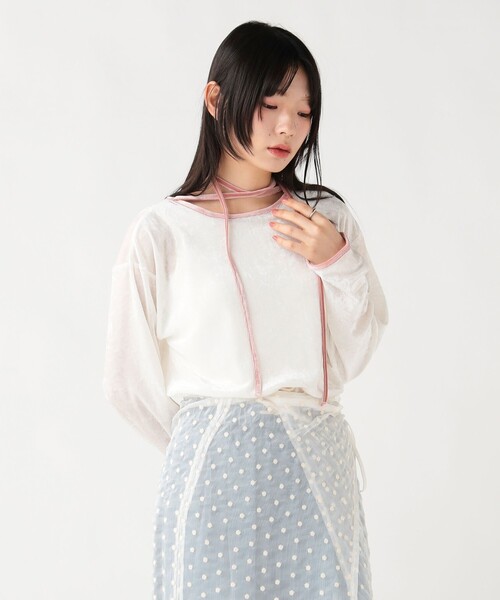 BEAMS HEART(ビームスハート)の「シアー ベロア リンガーTシャツ(Tシャツ/カットソー・レディース・イエロー系その他4/チャコールグレー/ホワイト系その他5・FREE)」の5枚目の写真