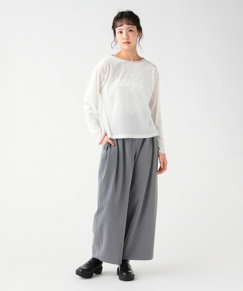 BEAMS HEART(ビームスハート)の「シアー ベロア リンガーTシャツ(Tシャツ/カットソー・レディース・イエロー系その他4/チャコールグレー/ホワイト系その他5・FREE)」の6枚目の写真