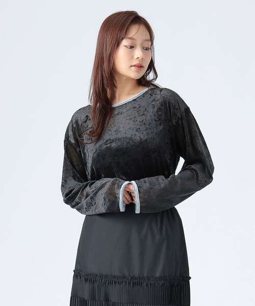 BEAMS HEART(ビームスハート)の「シアー ベロア リンガーTシャツ(Tシャツ/カットソー・レディース・イエロー系その他4/チャコールグレー/ホワイト系その他5・FREE)」の11枚目の写真