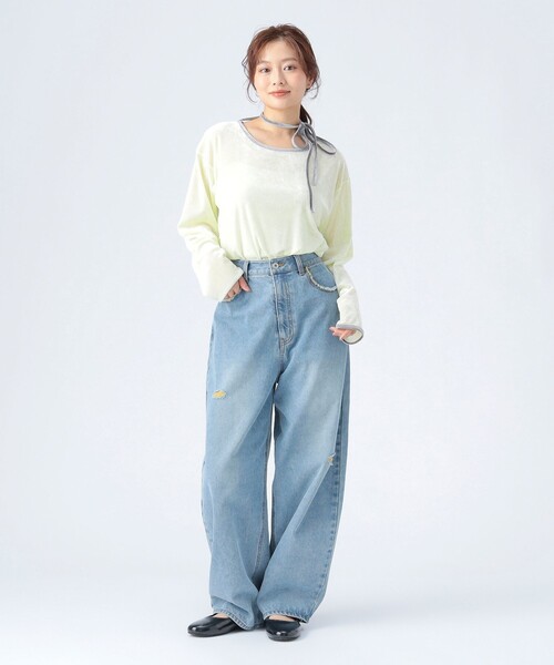 BEAMS HEART(ビームスハート)の「シアー ベロア リンガーTシャツ(Tシャツ/カットソー・レディース・イエロー系その他4/チャコールグレー/ホワイト系その他5・FREE)」の12枚目の写真