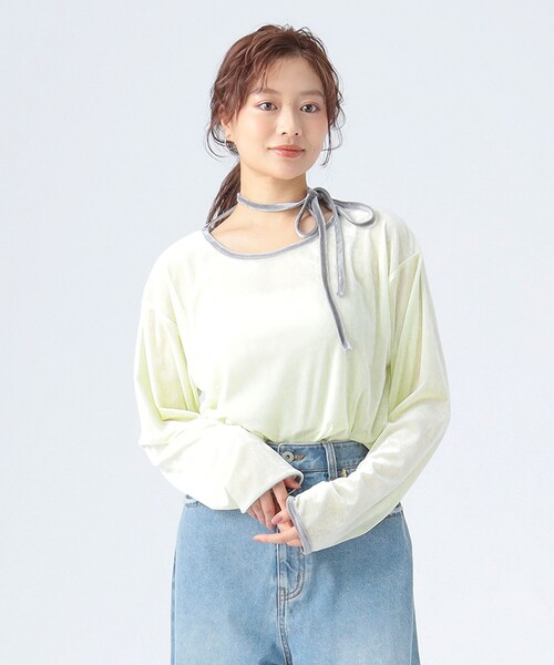 BEAMS HEART(ビームスハート)の「シアー ベロア リンガーTシャツ(Tシャツ/カットソー・レディース・イエロー系その他4/チャコールグレー/ホワイト系その他5・FREE)」の14枚目の写真