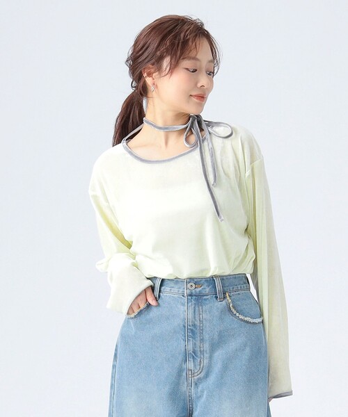 BEAMS HEART(ビームスハート)の「シアー ベロア リンガーTシャツ(Tシャツ/カットソー・レディース・イエロー系その他4/チャコールグレー/ホワイト系その他5・FREE)」の15枚目の写真