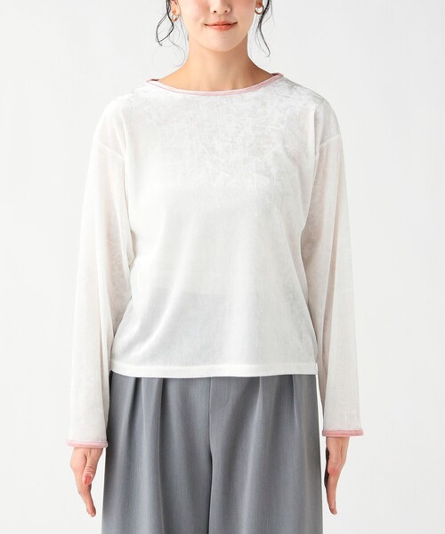 BEAMS HEART(ビームスハート)の「シアー ベロア リンガーTシャツ(Tシャツ/カットソー・レディース・イエロー系その他4/チャコールグレー/ホワイト系その他5・FREE)」の16枚目の写真