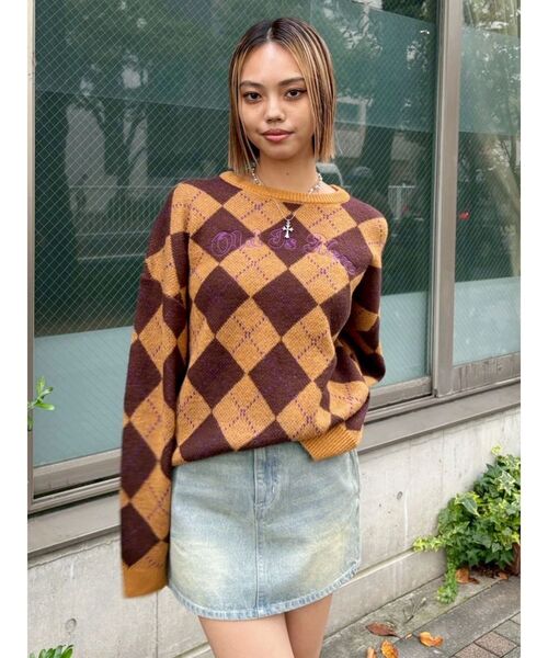 EVRIS（エヴリス）の「アーガイルニットトップス（ニット/セーター・レディース・ブルー/ブラウン・FREE）」の20枚目の写真