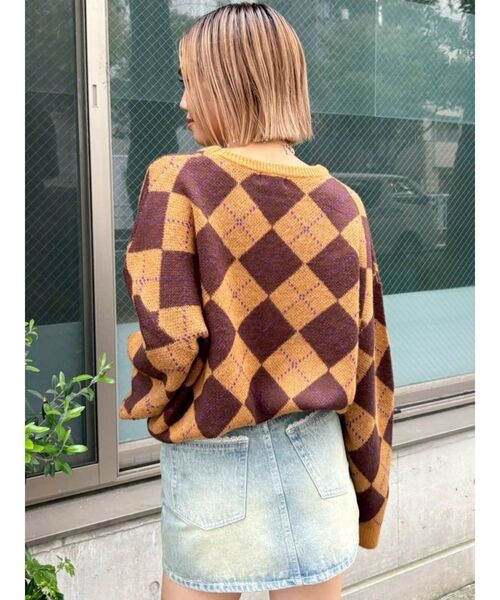 EVRIS（エヴリス）の「アーガイルニットトップス（ニット/セーター・レディース・ブルー/ブラウン・FREE）」の21枚目の写真