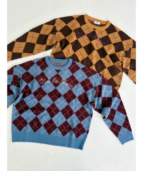 EVRIS（エヴリス）の「アーガイルニットトップス（ニット/セーター・レディース・ブルー/ブラウン・FREE）」の15枚目の写真