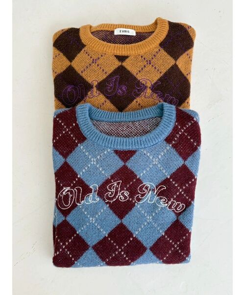 EVRIS（エヴリス）の「アーガイルニットトップス（ニット/セーター・レディース・ブルー/ブラウン・FREE）」の16枚目の写真