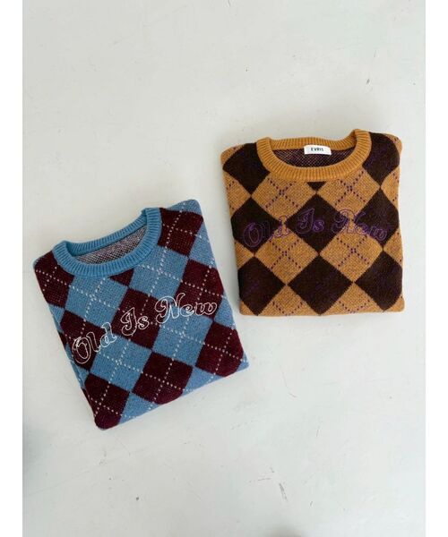 EVRIS（エヴリス）の「アーガイルニットトップス（ニット/セーター・レディース・ブルー/ブラウン・FREE）」の17枚目の写真