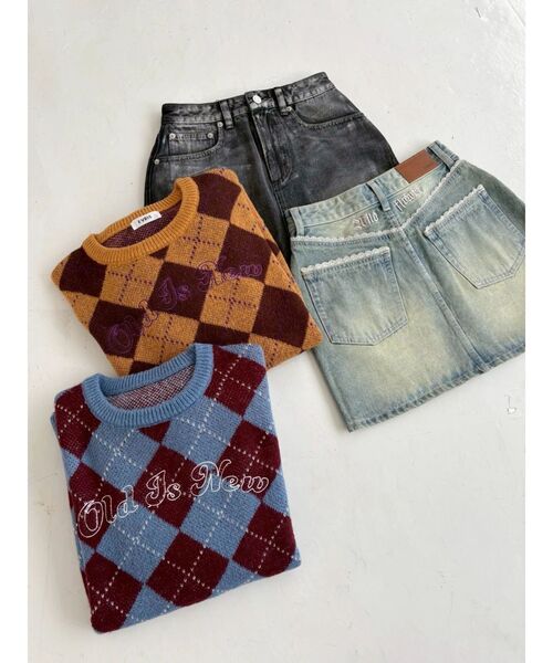 EVRIS（エヴリス）の「アーガイルニットトップス（ニット/セーター・レディース・ブルー/ブラウン・FREE）」の18枚目の写真