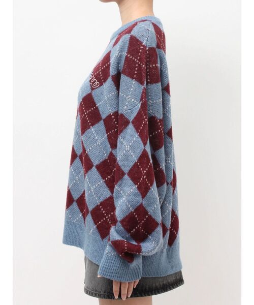 EVRIS（エヴリス）の「アーガイルニットトップス（ニット/セーター・レディース・ブルー/ブラウン・FREE）」の8枚目の写真