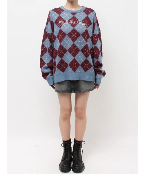 EVRIS（エヴリス）の「アーガイルニットトップス（ニット/セーター・レディース・ブルー/ブラウン・FREE）」の3枚目の写真