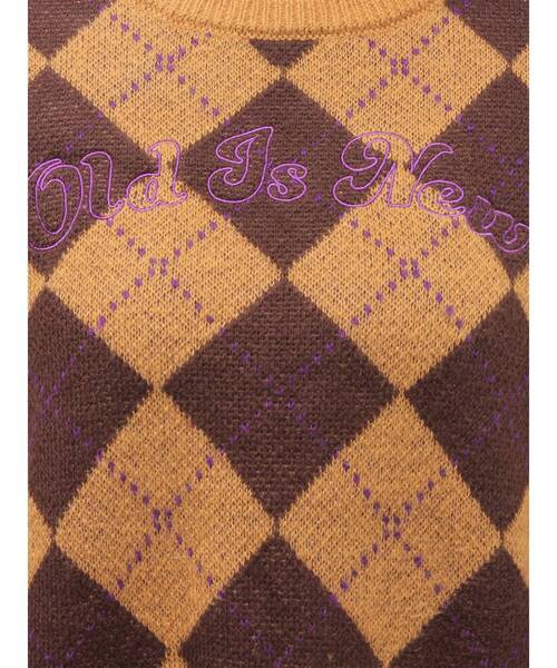 EVRIS（エヴリス）の「アーガイルニットトップス（ニット/セーター・レディース・ブルー/ブラウン・FREE）」の4枚目の写真