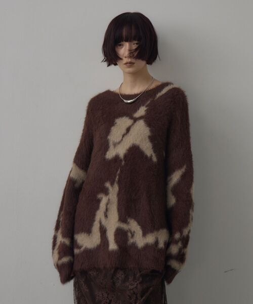 kivi(キヴィ)の「ニュアンスフェザーニット(ニット/セーター・レディース・オフホワイト/ダークグレー/ブラウン・FREE)」の1枚目の写真