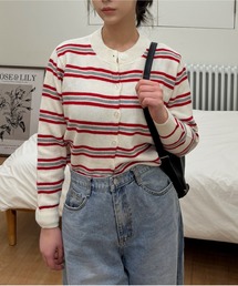 Vini（ヴィニ）の「クルーネックボーダーニットトップス（カーディガン/ボレロ）」