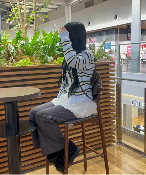 Vini（ヴィニ）の「クルーネックボーダーニットカーディガン（カーディガン/ボレロ・レディース・アイボリー/ライトブルー/ネイビー・FREE）」の11枚目の写真