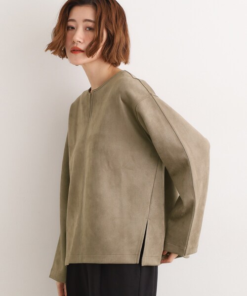 grove(グローブ)の「スエード調キーネックプルオーバー(Tシャツ/カットソー・レディース・チャコールグレー/アイボリー/ブラウン系その他・02/03/01/04/05)」の3枚目の写真