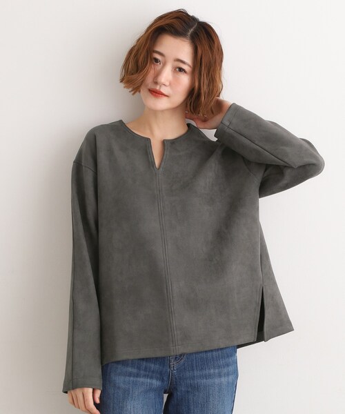 grove(グローブ)の「スエード調キーネックプルオーバー(Tシャツ/カットソー・レディース・チャコールグレー/アイボリー/ブラウン系その他・02/03/01/04/05)」の9枚目の写真