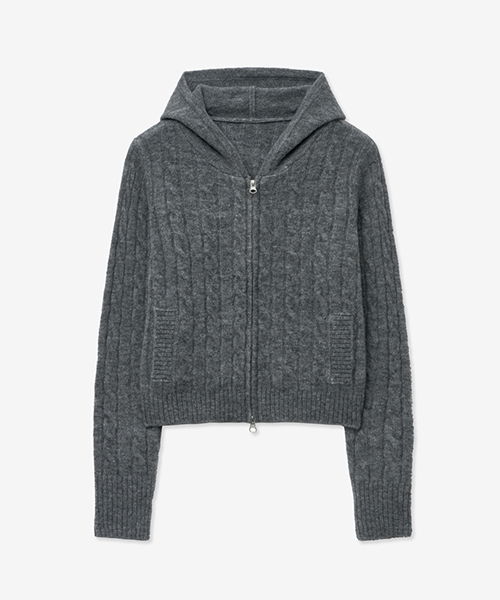 LADY VOLUME(レディーボリューム)の「WOOL KNIT CABLE SLIM HOOD ZIP UP_GRAY(カーディガン/ボレロ・レディース・その他・SMALL/MEDIUM)」の2枚目の写真